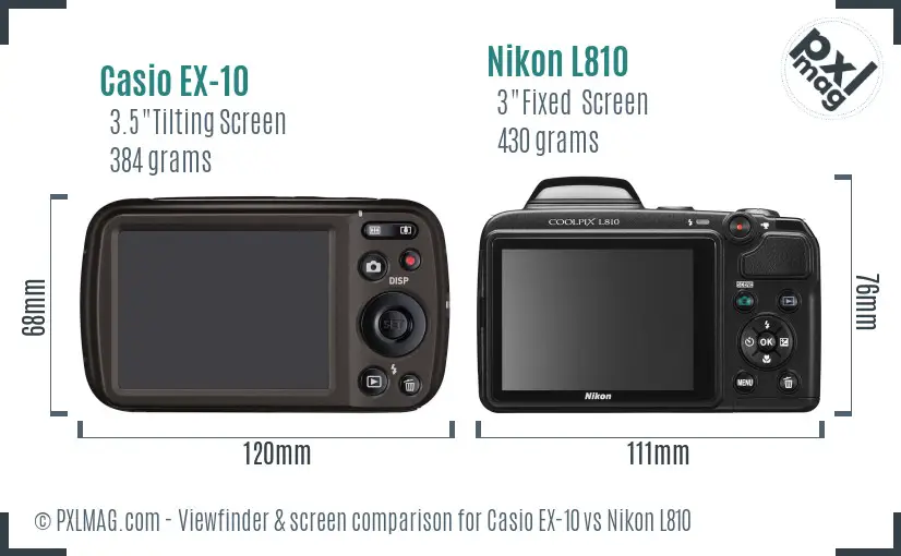 Casio EX-10 vs Nikon L810 Screen and Viewfinder comparison