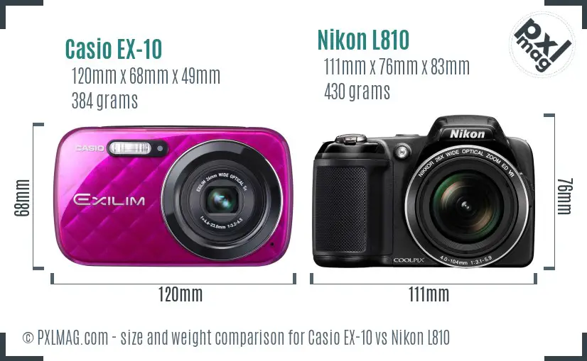 Casio EX-10 vs Nikon L810 size comparison