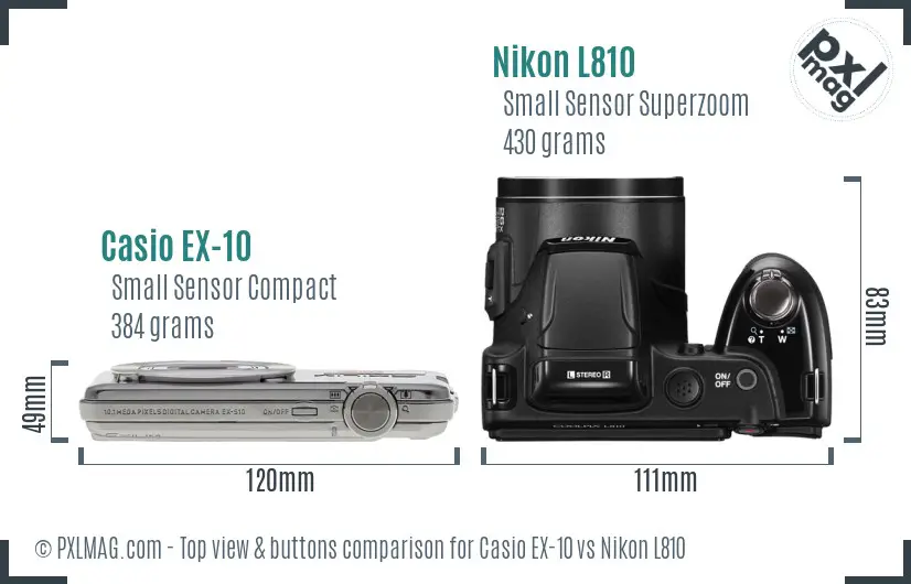 Casio EX-10 vs Nikon L810 top view buttons comparison