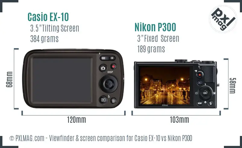 Casio EX-10 vs Nikon P300 Screen and Viewfinder comparison