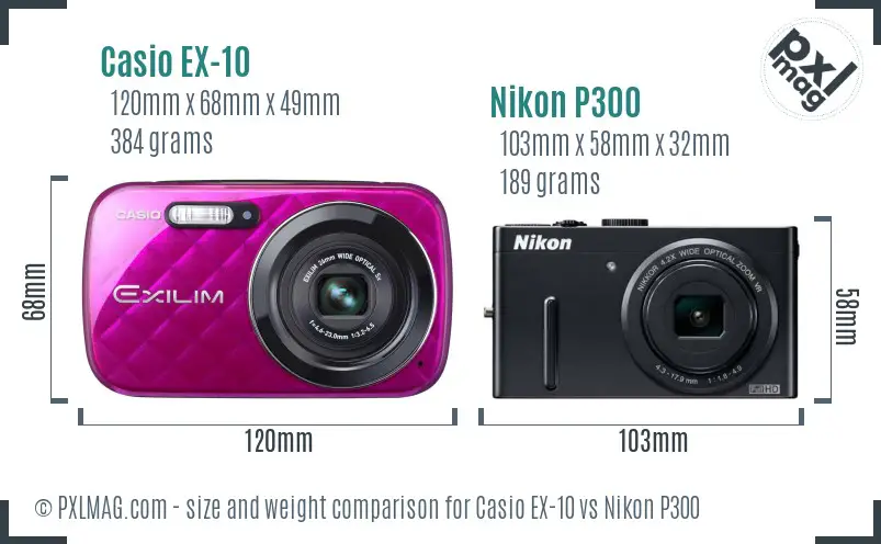 Casio EX-10 vs Nikon P300 size comparison