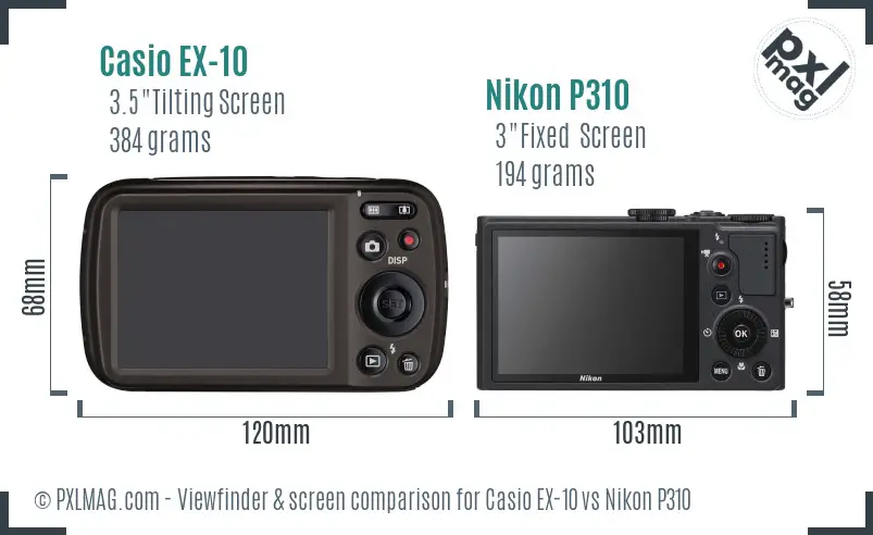 Casio EX-10 vs Nikon P310 Screen and Viewfinder comparison