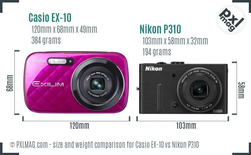 Casio EX-10 vs Nikon P310 size comparison