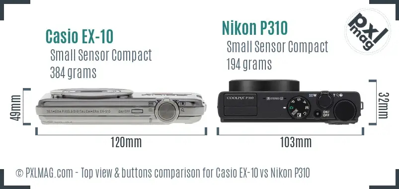 Casio EX-10 vs Nikon P310 top view buttons comparison