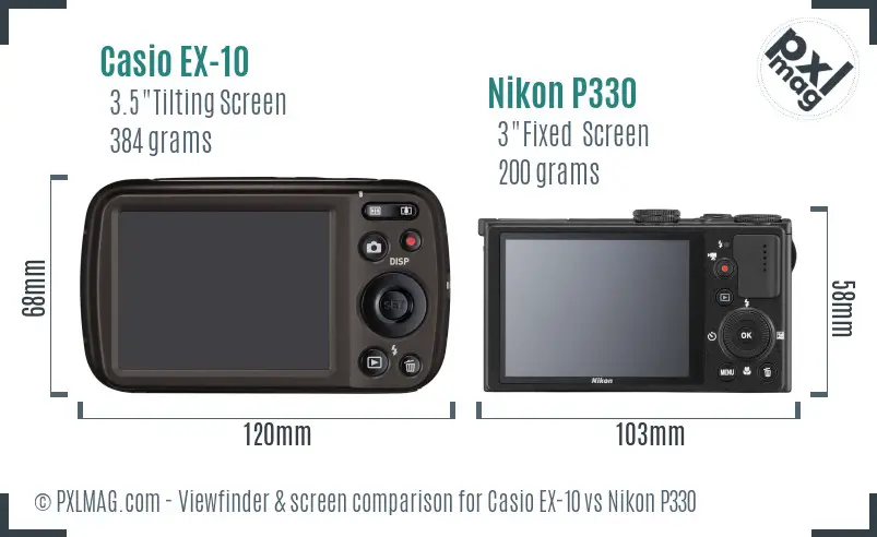 Casio EX-10 vs Nikon P330 Screen and Viewfinder comparison