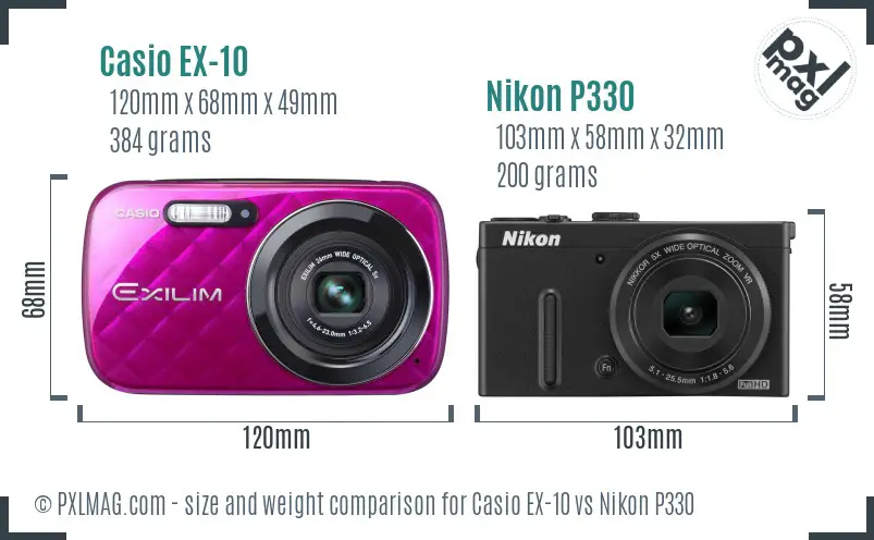 Casio EX-10 vs Nikon P330 size comparison