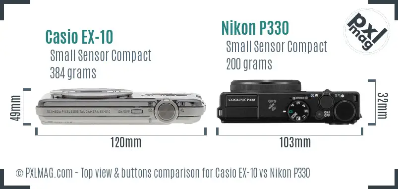 Casio EX-10 vs Nikon P330 top view buttons comparison