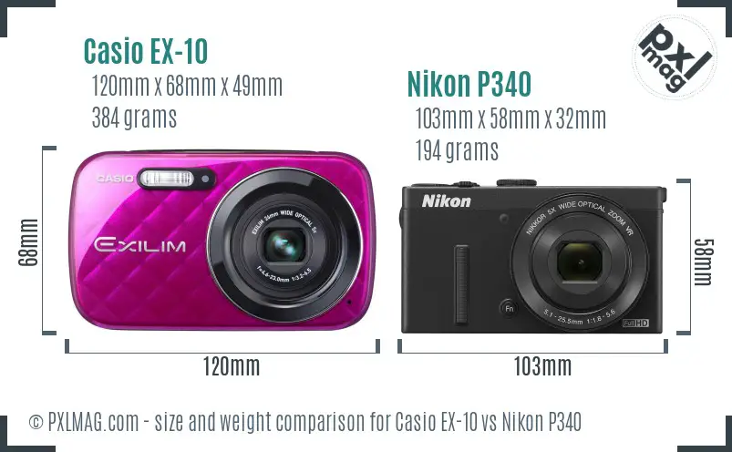 Casio EX-10 vs Nikon P340 size comparison