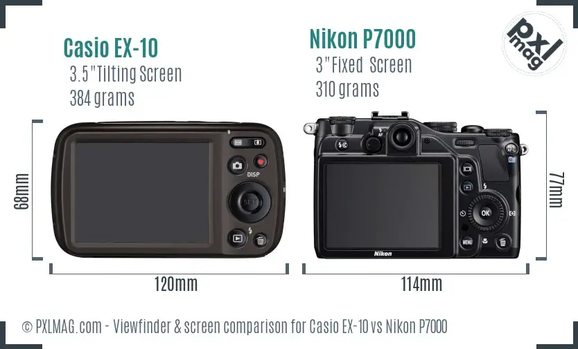 Casio EX-10 vs Nikon P7000 Screen and Viewfinder comparison