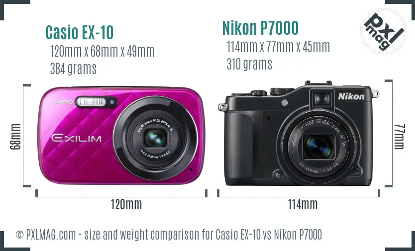 Casio EX-10 vs Nikon P7000 size comparison