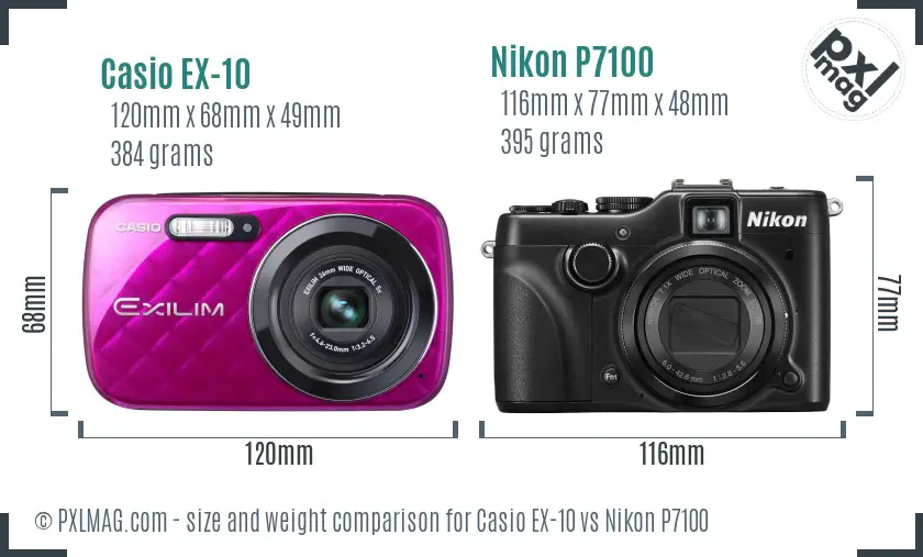 Casio EX-10 vs Nikon P7100 size comparison