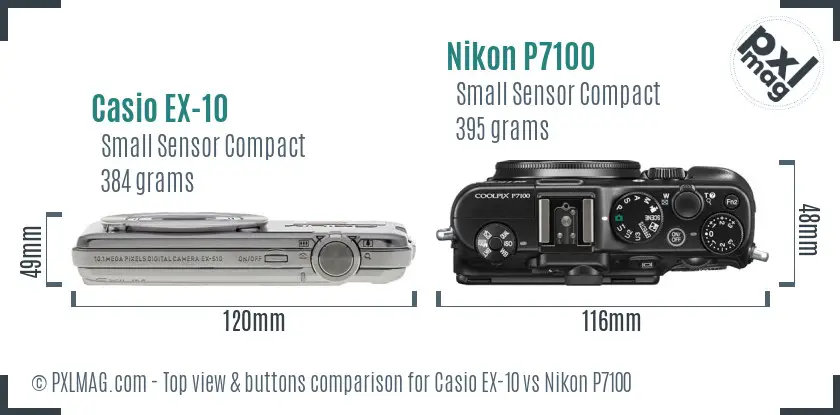 Casio EX-10 vs Nikon P7100 top view buttons comparison
