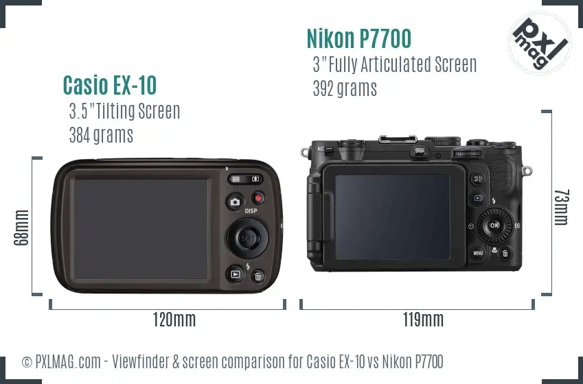 Casio EX-10 vs Nikon P7700 Screen and Viewfinder comparison