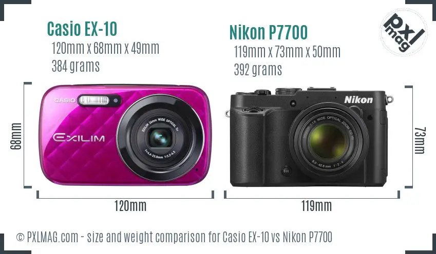Casio EX-10 vs Nikon P7700 size comparison