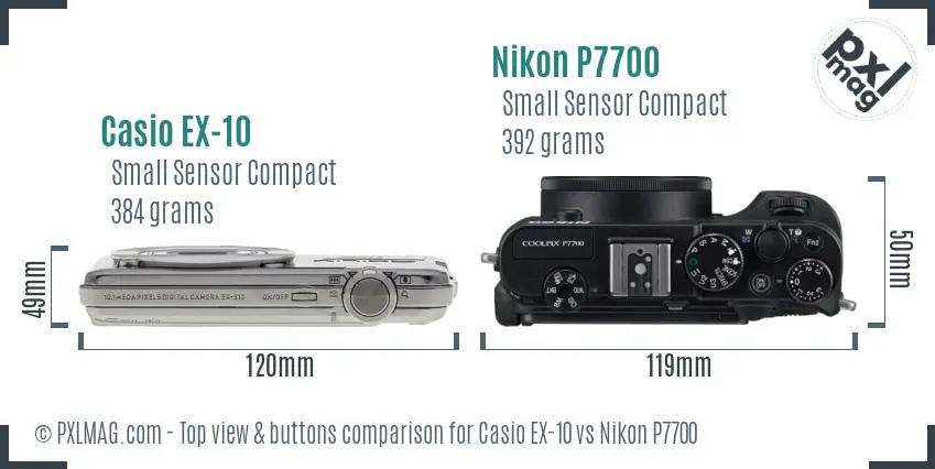 Casio EX-10 vs Nikon P7700 top view buttons comparison