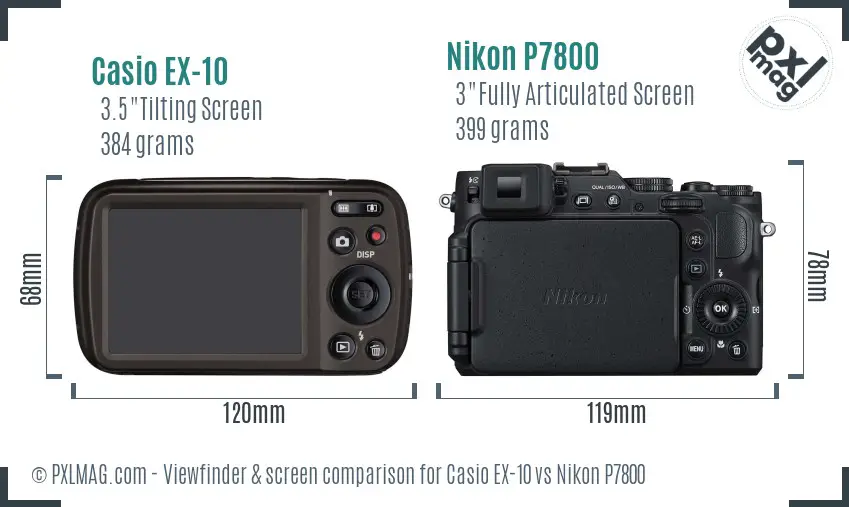Casio EX-10 vs Nikon P7800 Screen and Viewfinder comparison