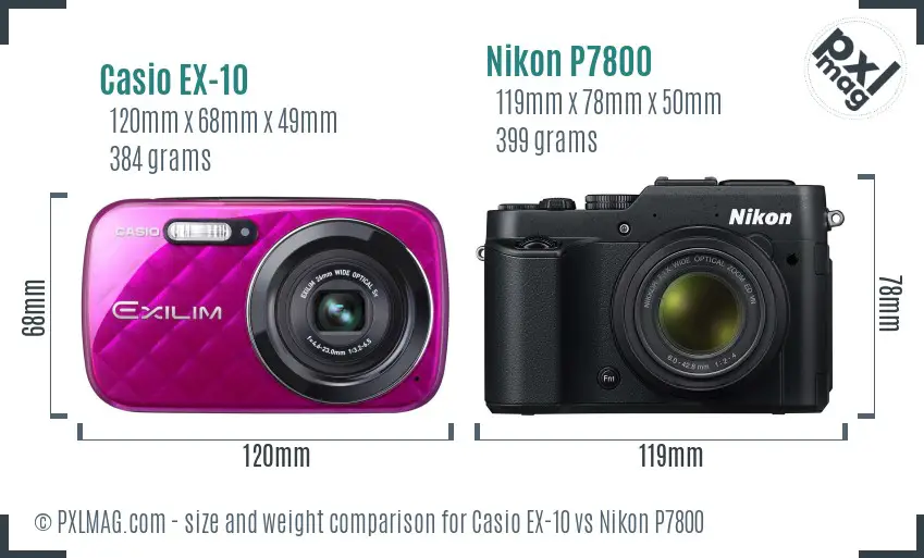 Casio EX-10 vs Nikon P7800 size comparison