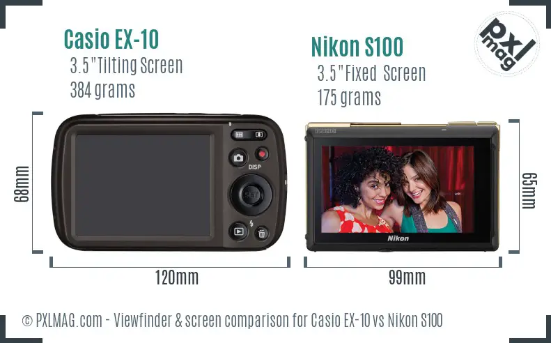 Casio EX-10 vs Nikon S100 Screen and Viewfinder comparison