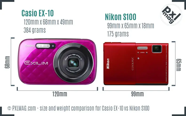 Casio EX-10 vs Nikon S100 size comparison