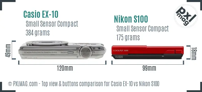 Casio EX-10 vs Nikon S100 top view buttons comparison