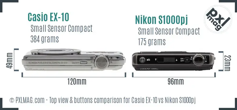 Casio EX-10 vs Nikon S1000pj top view buttons comparison