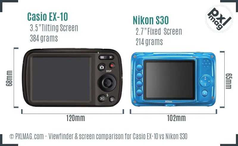 Casio EX-10 vs Nikon S30 Screen and Viewfinder comparison