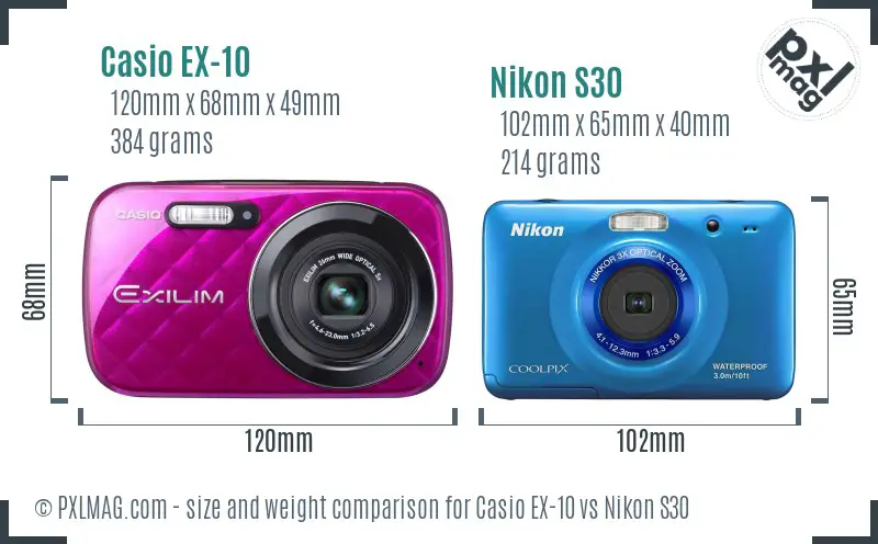 Casio EX-10 vs Nikon S30 size comparison