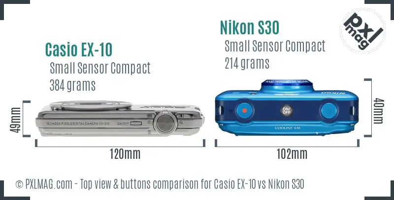 Casio EX-10 vs Nikon S30 top view buttons comparison