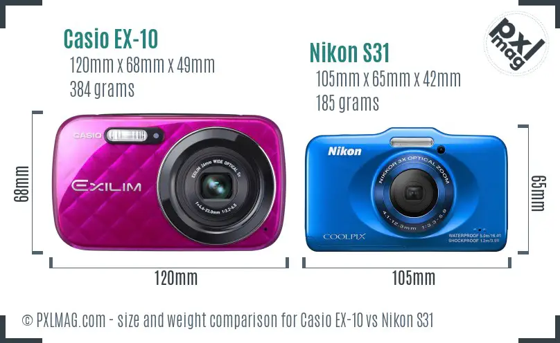 Casio EX-10 vs Nikon S31 size comparison
