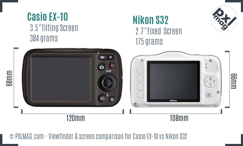 Casio EX-10 vs Nikon S32 Screen and Viewfinder comparison