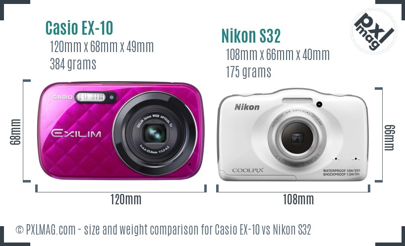 Casio EX-10 vs Nikon S32 size comparison