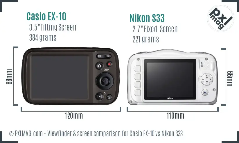 Casio EX-10 vs Nikon S33 Screen and Viewfinder comparison