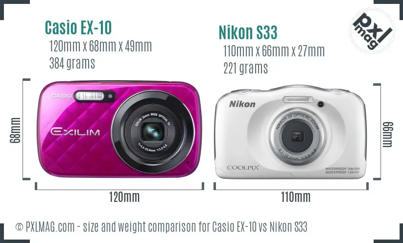 Casio EX-10 vs Nikon S33 size comparison