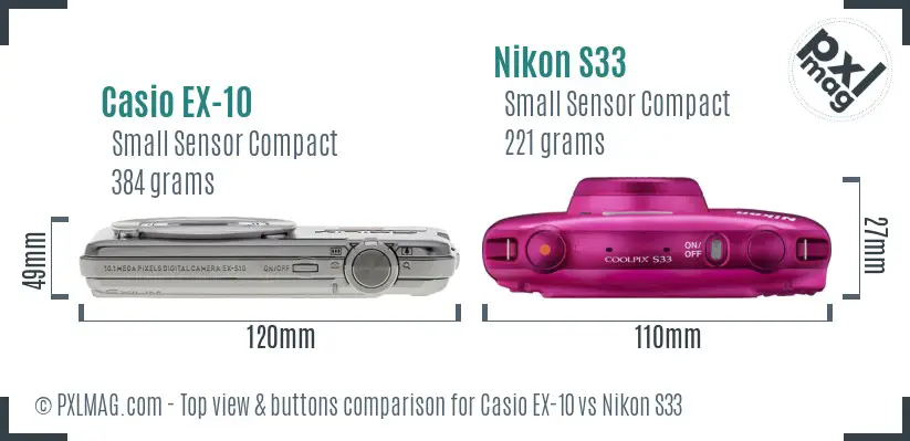 Casio EX-10 vs Nikon S33 top view buttons comparison