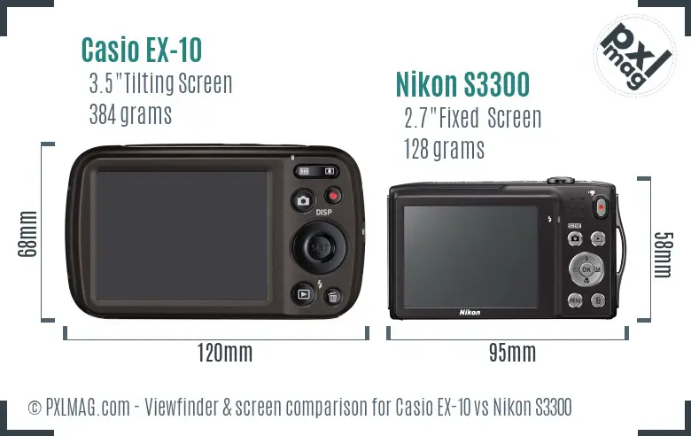 Casio EX-10 vs Nikon S3300 Screen and Viewfinder comparison
