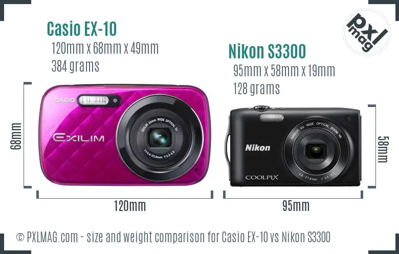 Casio EX-10 vs Nikon S3300 size comparison