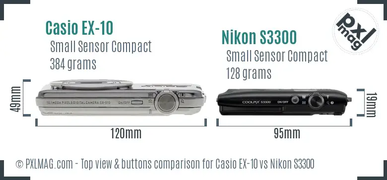 Casio EX-10 vs Nikon S3300 top view buttons comparison