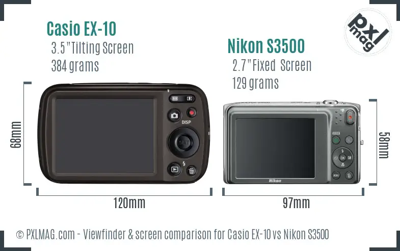 Casio EX-10 vs Nikon S3500 Screen and Viewfinder comparison