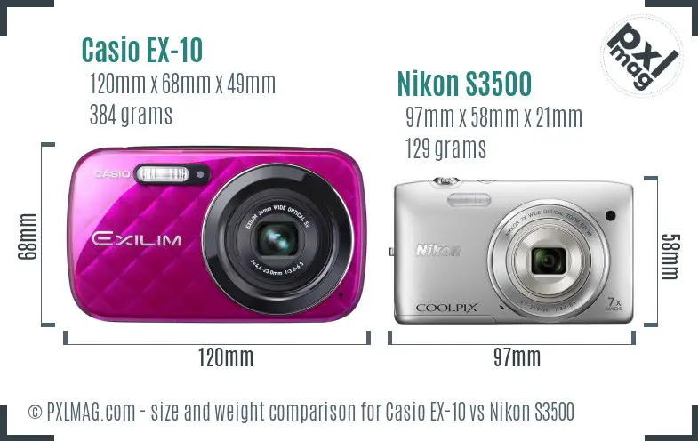 Casio EX-10 vs Nikon S3500 size comparison