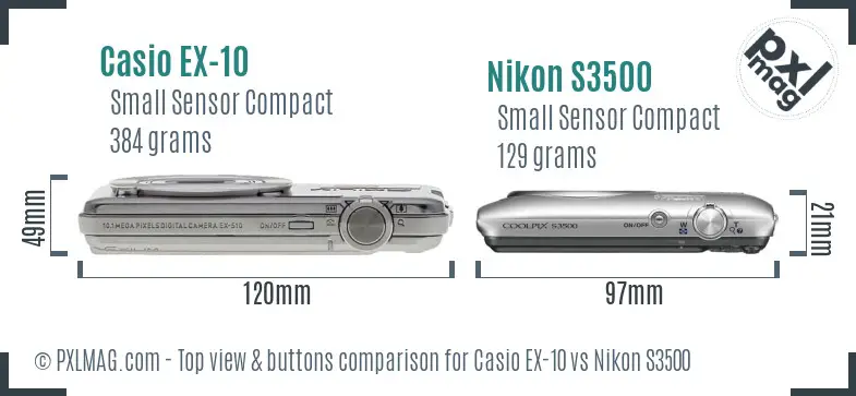 Casio EX-10 vs Nikon S3500 top view buttons comparison