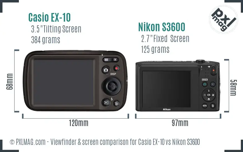 Casio EX-10 vs Nikon S3600 Screen and Viewfinder comparison