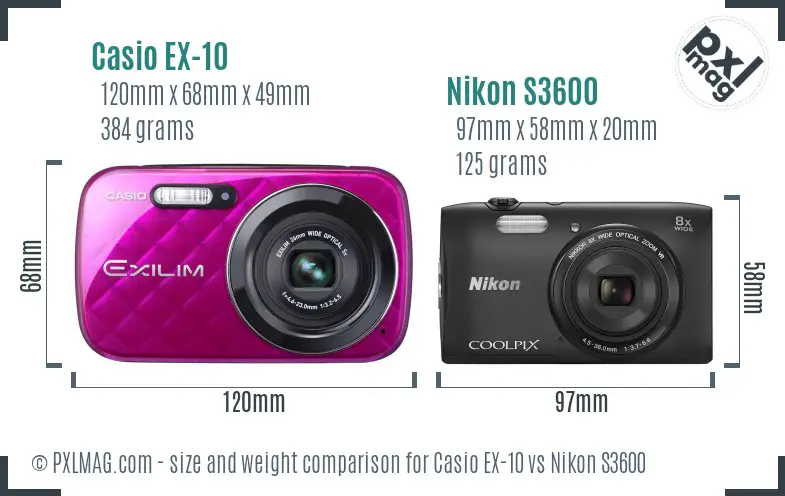 Casio EX-10 vs Nikon S3600 size comparison