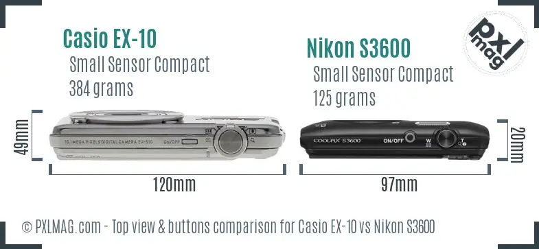 Casio EX-10 vs Nikon S3600 top view buttons comparison