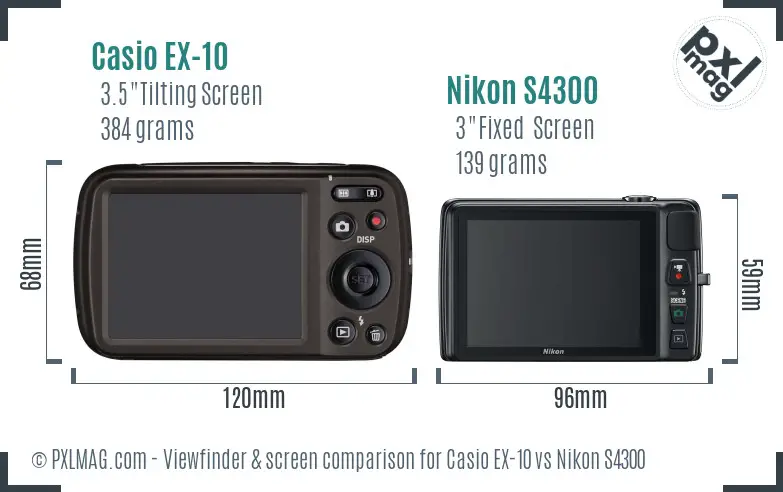 Casio EX-10 vs Nikon S4300 Screen and Viewfinder comparison