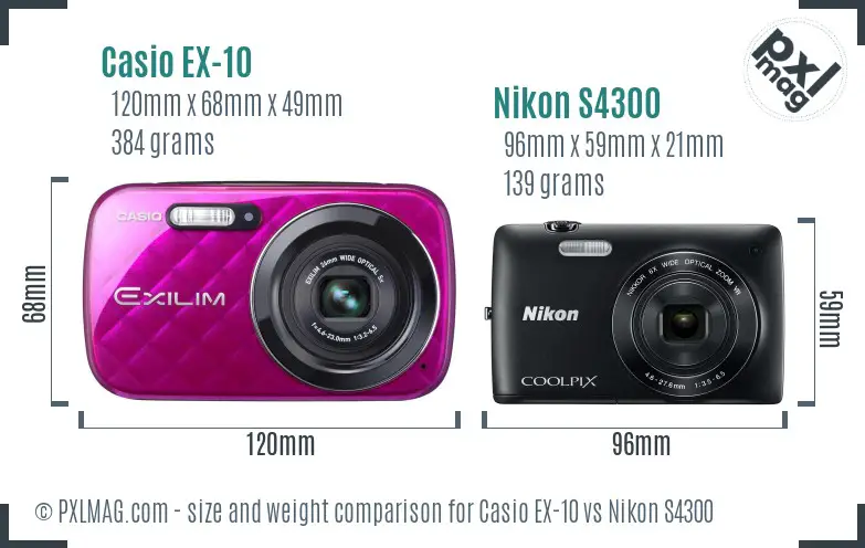 Casio EX-10 vs Nikon S4300 size comparison