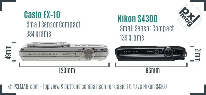 Casio EX-10 vs Nikon S4300 top view buttons comparison