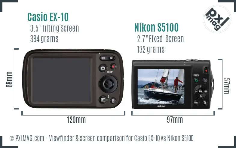 Casio EX-10 vs Nikon S5100 Screen and Viewfinder comparison