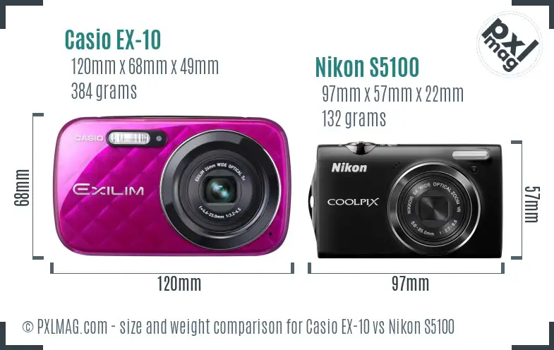 Casio EX-10 vs Nikon S5100 size comparison