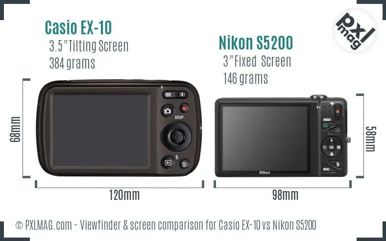 Casio EX-10 vs Nikon S5200 Screen and Viewfinder comparison