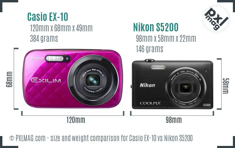 Casio EX-10 vs Nikon S5200 size comparison
